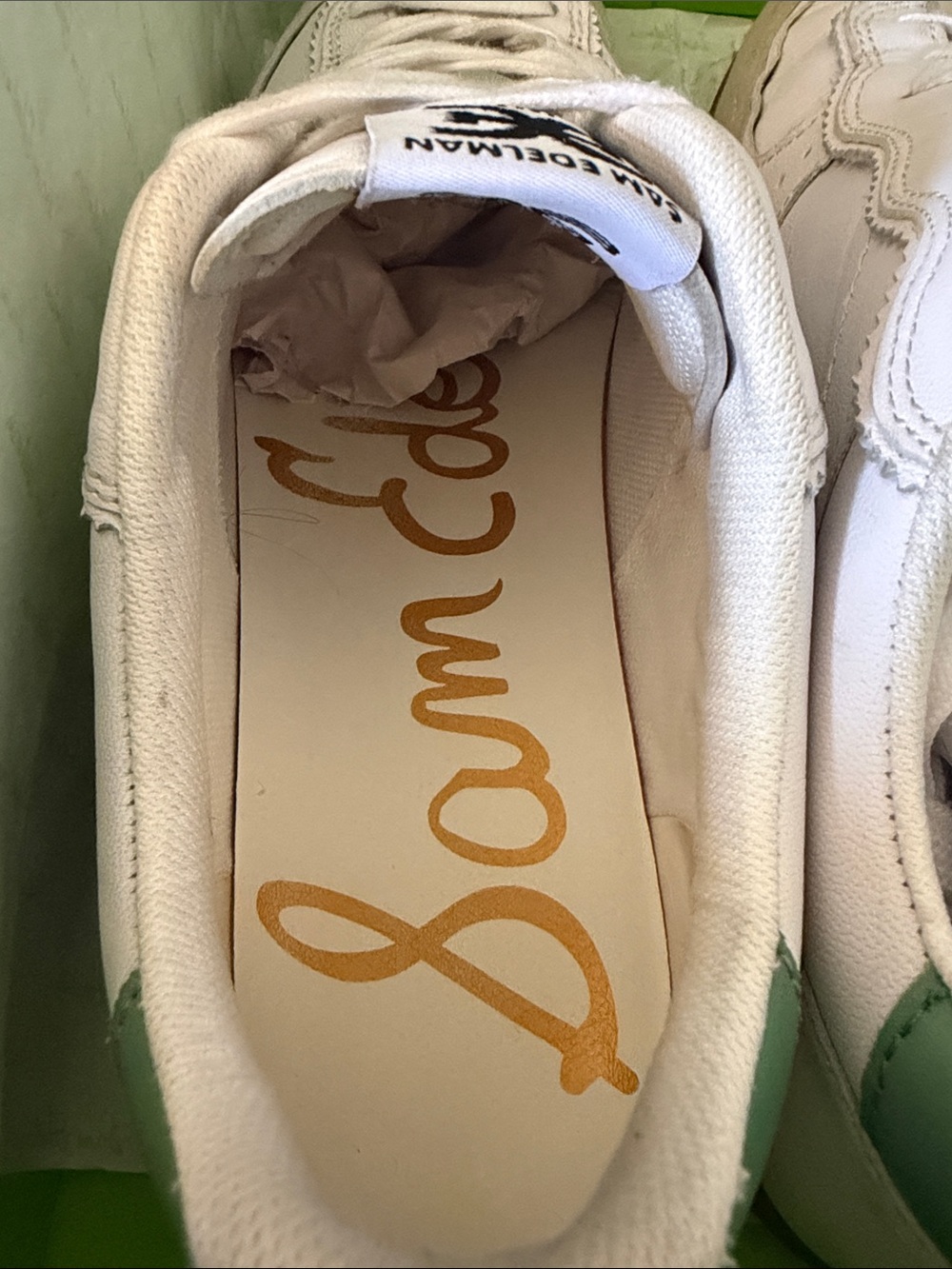 Sam Edelman White & Green Kallen Skater Sneaker Like New in Box! 9.5M Round Toe - Picture 10 of 16